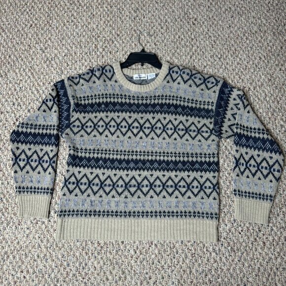 Vintage Valenhan Sweater Mens XL 100% Acrylic Beige & Navy Aztec Pattern - Picture 1 of 9